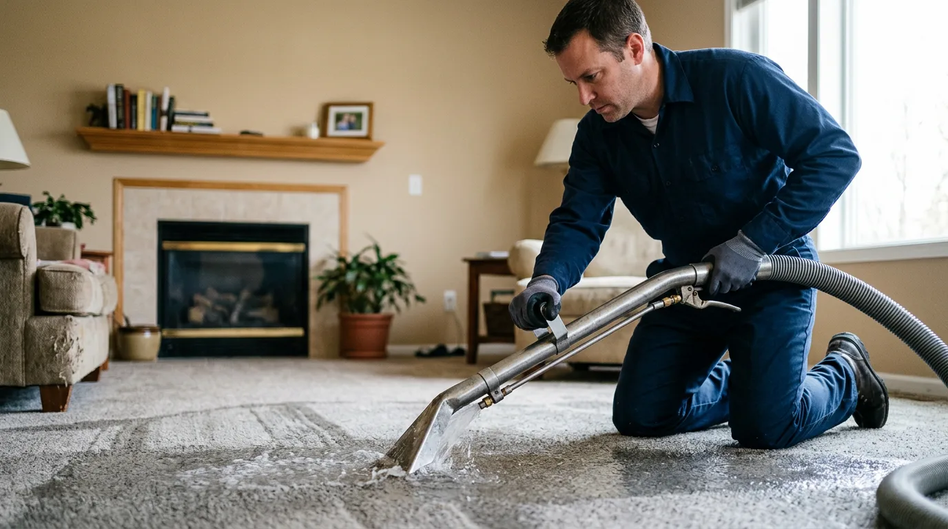 Water damage restoration technician working near Anderson, AK